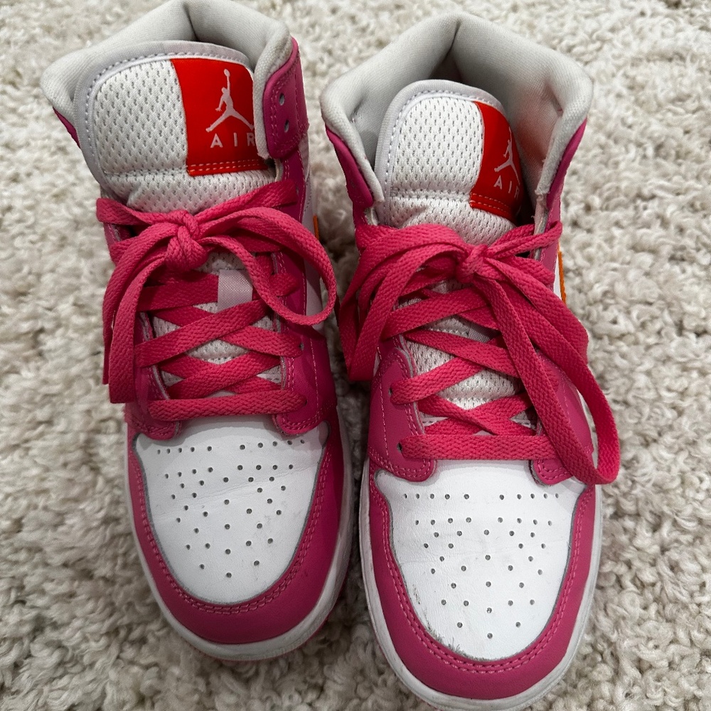 Nike Air Jordan 1 Mid Pinksicle Safety Orange GS Youth shoes 5Y